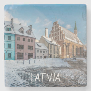 Posavasos De Piedra Centro de invierno nevado en Riga, Letonia