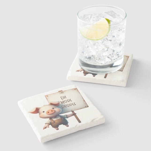 Posavasos De Piedra Cerdo - Come Más Gente (Lateral)