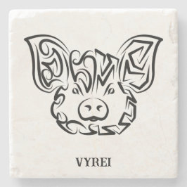 Posavasos De Piedra Cerdo tribal blanco y negro