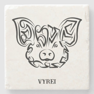 Posavasos De Piedra Cerdo tribal blanco y negro