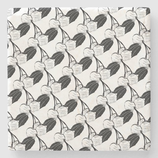 Posavasos De Piedra Cerezas negras y blancas (Anverso)