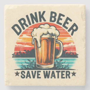 Posavasos De Piedra Cerveza divertida al atardecer vintage retro