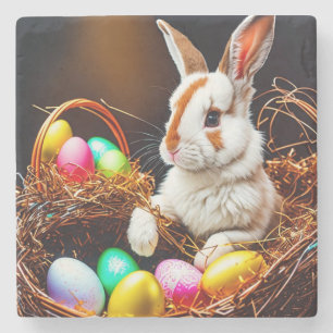 Posavasos De Piedra Cesta de conejo y huevos de Pascua