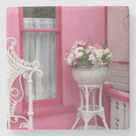 Posavasos De Piedra Cesta de flores blancas en rosado - Viñedo de Mart