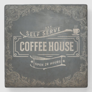 Posavasos De Piedra Chalkboard de la casa de café de época rústica