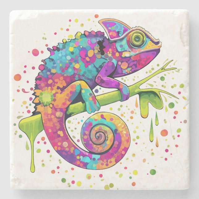 Posavasos De Piedra Chameleon Paint Stains Watercolor Style (Anverso)