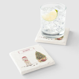 Posavasos De Piedra Champán Cockapoo Navidades graciosos perro con árb