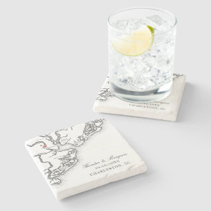 Posavasos De Piedra Charleston Map Elegant Black Wedding Favor