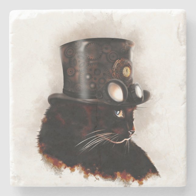 Posavasos De Piedra Chat steampunk (Anverso)