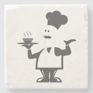 Posavasos De Piedra Chef sosteniendo un tazón de sopa