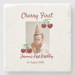 Posavasos De Piedra Cherry primer feliz cumpleaños foto niños rojo mod