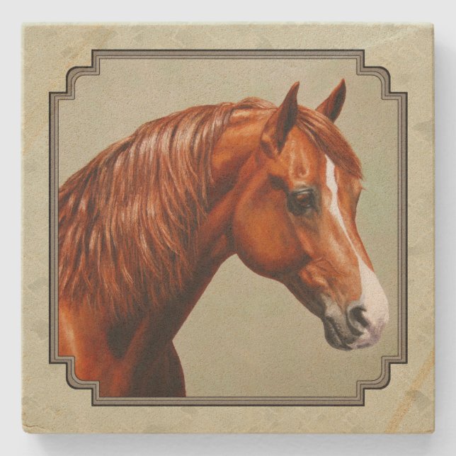 Posavasos De Piedra Chestnut Morgan Horse Sage Green (Anverso)
