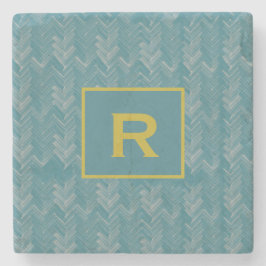 Posavasos De Piedra Chevron Herringbone Patrón Turquoise Inicial