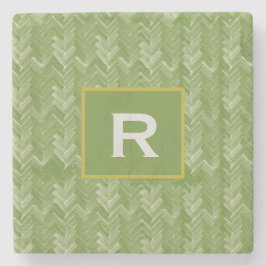 Posavasos De Piedra Chevron Herringbone Pattern Forest Green Inicial