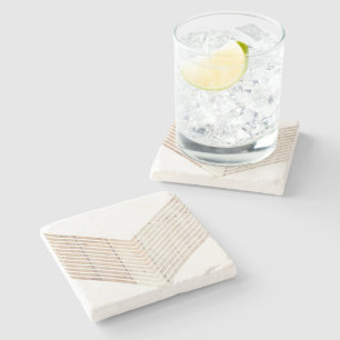 Posavasos De Piedra Chevron Minimalista blanco con madera
