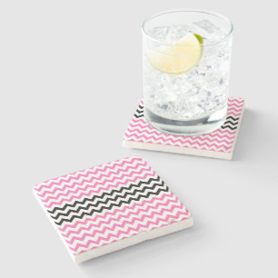 Posavasos De Piedra Chevron negro y rosa caliente por Shirley Taylor