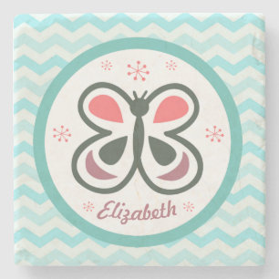 Posavasos De Piedra Chevron personalizado mariposa moderna embroma el