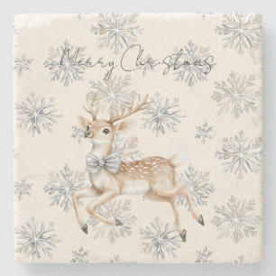 Posavasos De Piedra Chic Crema Arco de Plata Reno Navidad