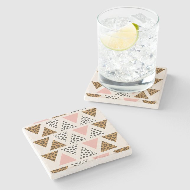 Posavasos De Piedra Chic Leopard & Pink Triangle Pattern (Lateral)