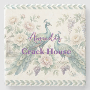 Posavasos De Piedra Chic personalizado Chinoiserie Pavo Real Mahjong