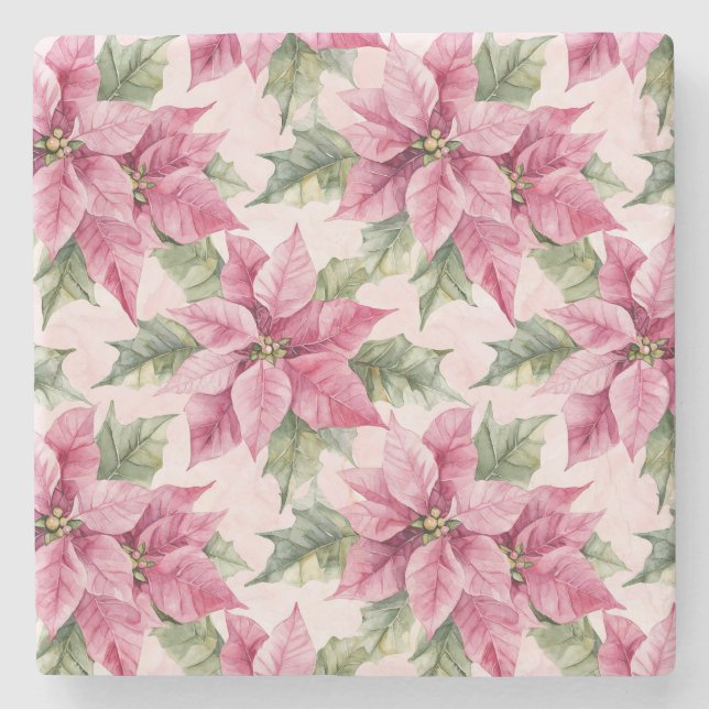 Posavasos De Piedra Chic Pink Poinsettia Flowers Christmas (Anverso)