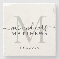 Chic Plata Fecha de Boda Nombre de Letra Monograma