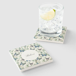 Posavasos De Piedra Chic Romántico Azul Mariposas Despedida de Soltera