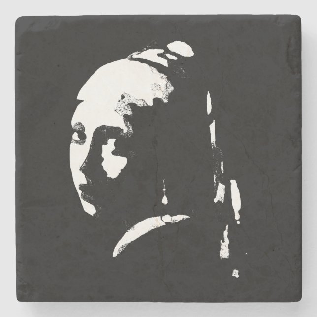 Posavasos De Piedra Chica abstracto con Pearl Earring (Anverso)