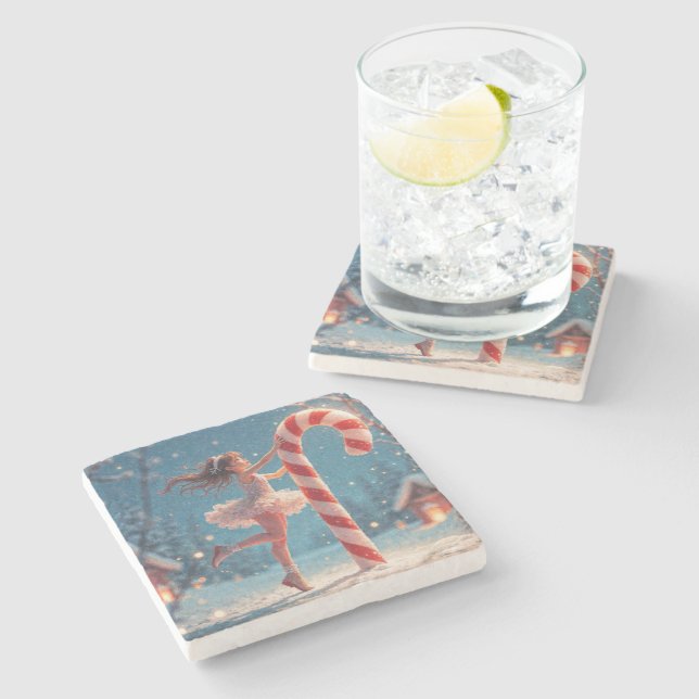 Posavasos De Piedra Chica Anime Bailarina & Caña de Caramelo Navidad (Lateral)