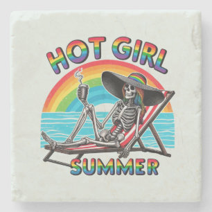 Posavasos De Piedra Chica caliente Skeleton Retro Beach Design