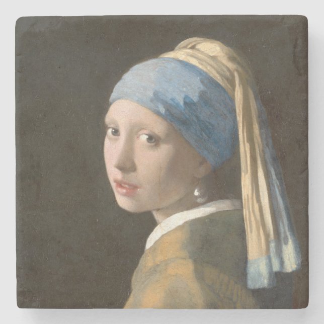 Posavasos De Piedra Chica con arte Pearl Earring-Johannes Vermeer (Anverso)
