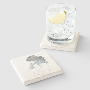 Posavasos De Piedra Chica con bufanda y libro