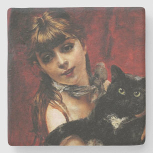 Posavasos De Piedra Chica con un gato negro en los brazos