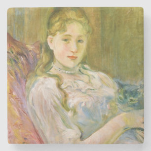 Posavasos De Piedra Chica con un gato (por Berthe Morisot)