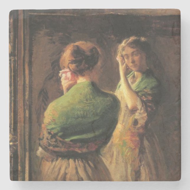 Posavasos De Piedra Chica con un Shawl Verde (por Joseph DeCamp) (Anverso)