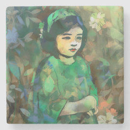 Posavasos De Piedra Chica con vestido verde