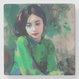 Posavasos De Piedra Chica con vestido verde