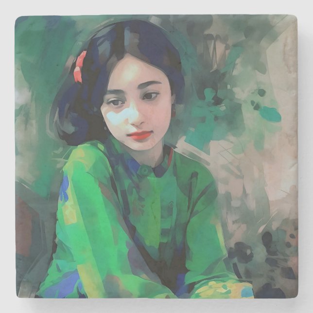 Posavasos De Piedra Chica con vestido verde (Anverso)