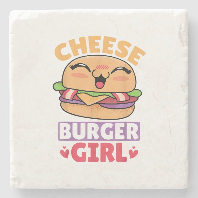 Posavasos De Piedra Chica de Cheeseburger, Mujeres Hamburguesas y Chee (Anverso)