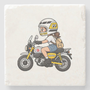 Posavasos De Piedra Chica de Motocicleta Adorable – Dibujo Animado de
