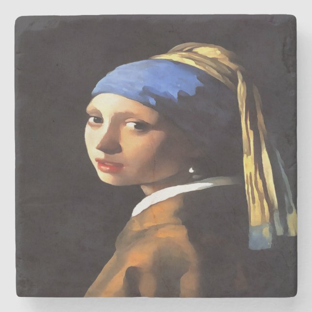 Posavasos De Piedra Chica de Perla tras Johannes Vermeer (Anverso)