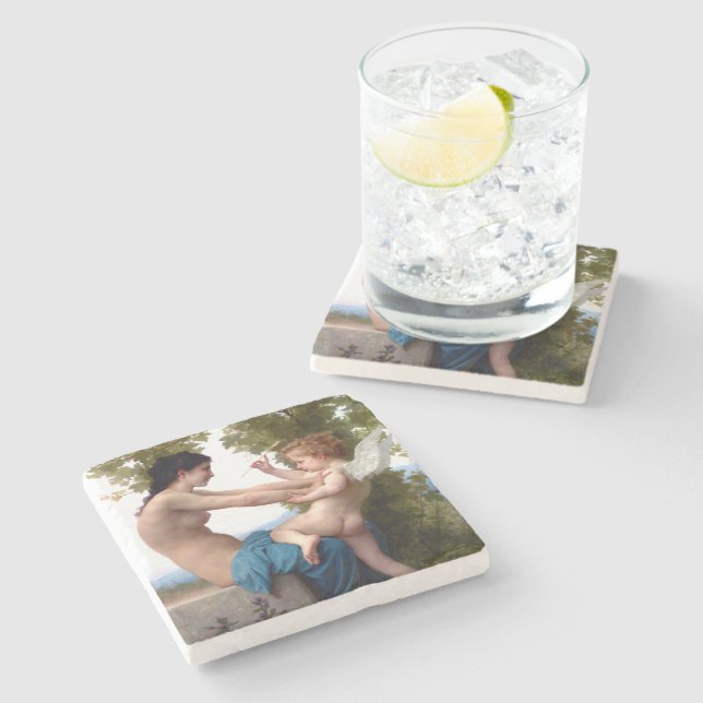 Posavasos De Piedra Chica defendiéndose de Eros Cupido Pintura (Lateral)