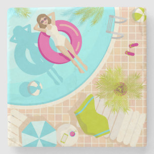 Posavasos De Piedra Chica fiesta de la piscina en la playa de verano d