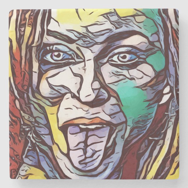 Posavasos De Piedra Chica Graffiti Pintura arte cara a cara (Anverso)