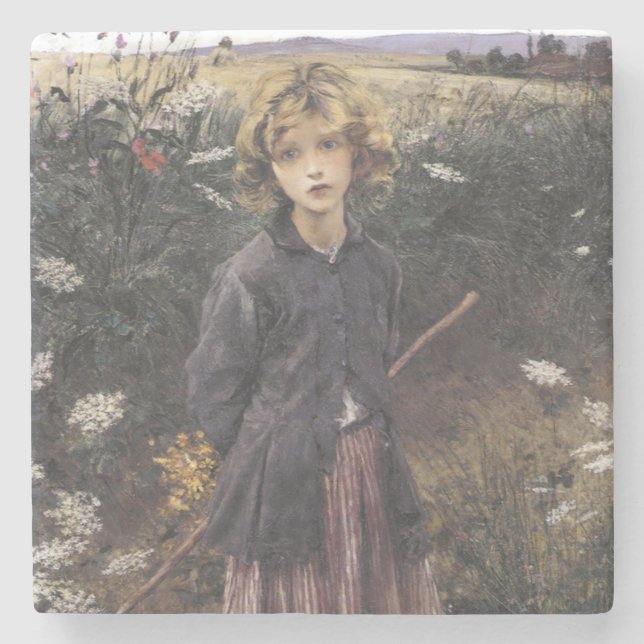 Posavasos De Piedra Chica joven caminando entre flores (Bastien-Lepage (Anverso)