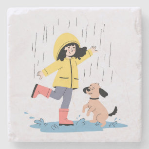 Posavasos De Piedra Chica lindo y baile de perro en el Ilustracion de 
