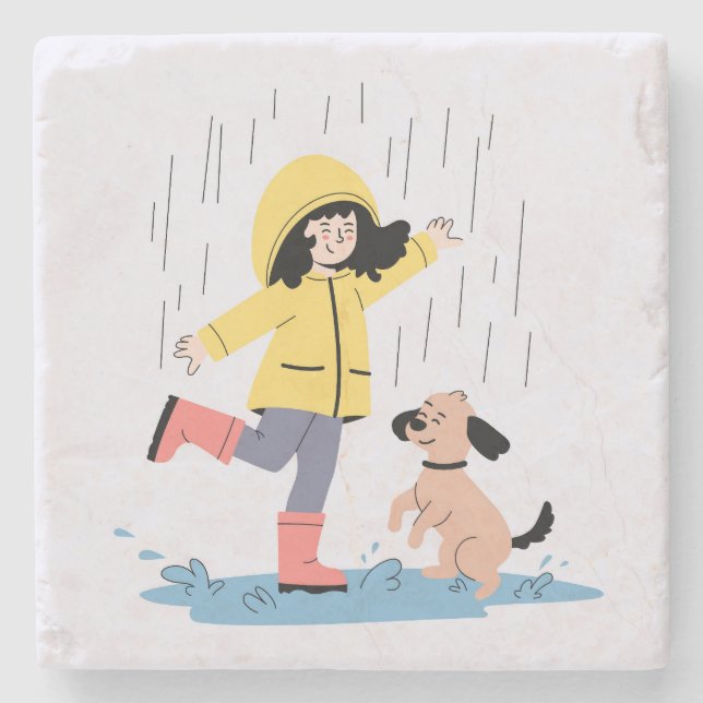 Posavasos De Piedra Chica lindo y baile de perro en el Ilustracion de  (Anverso)