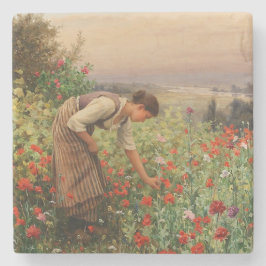 Posavasos De Piedra Chica Poppies (Escena Floral) (Campo Flor)