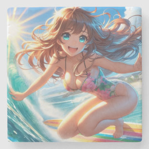 Posavasos De Piedra Chica surfista de anime costero/nautico/tropical