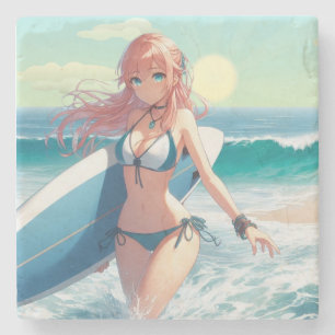 Posavasos De Piedra Chica surfista de anime costero/nautico/tropical